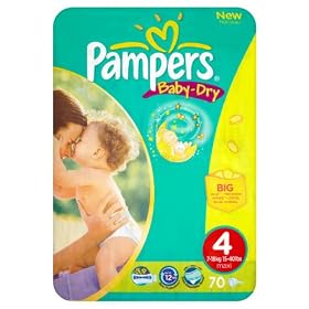 Pampers Baby-Dry Size 4 (15-44 lbs/7-18 kg) Nappies - 4 x Packs of 70 (280 Nappies)