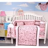 Soho Pink & Brown French Toile 10 Pcs Baby Crib Bedding Set