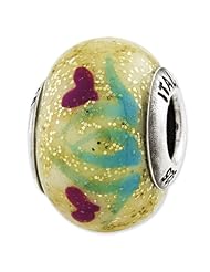 Sterling Silver Reflections Yellow with Red Flowers Italian Murano Bead