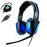 ENHANCE Blue LED PC Gaming Headset GX-H1 with Virtual 7.1 Surround Sound , Adjustable Mic , and In-Line Volume Control - Works With TitanFall , League of Legends , Civilization Beyond Earth , Diablo 3 Reaper of Souls , DOTA 2 and many more!