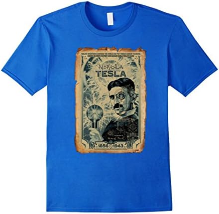 Men's Nikola Tesla Poster Tshirt, invention Wireless Electricity  Small Royal Blue