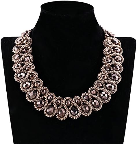 Kaymen Jewelry 18k Gold Platinum Plated Chains with Crystal Stone Knit Statement Choker Necklaces for Women 6 Colors (Coffee)
