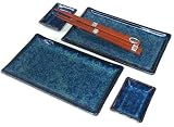 Japanese Blue Lilac Six Piece Sushi Plate Set for Two