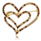 Crystal Accent Double Open Heart in Gold Tone Brooch Pin - Ideal Gift For Anniversary, Engagement, Wedding, Birthday, Romantic For Her