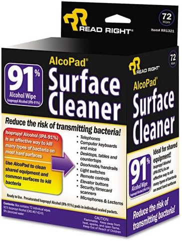 Read Right® - AlcoPad, Individually Wrapped, 72/Pack - Sold As 1 Pack - Wipes with isopropyl alcohol (IPA91%) kill many types of bacteria on most hard surfaces.