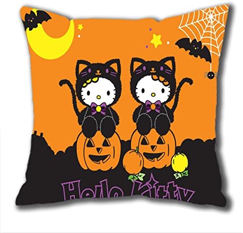wskshop Decorative Throw Pillowcase, New Design Orange Halloween with Kitten Pillowcase Pillow Covers