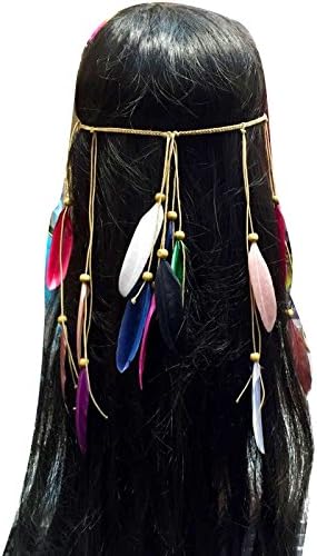 Tesiro Feather Leaf Fringe Headdress Hair Peacock Headpieces Headband (Miss)