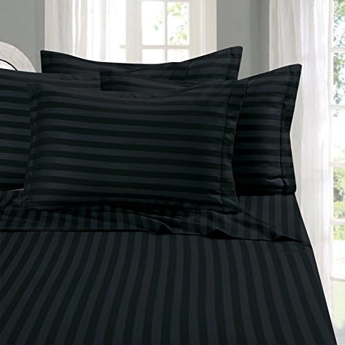 Fortune Linens COLLECTION 100% brushed microfiber 1800 series bed sheet set with matching pillowcase, HYPOALLERGENIC, #1 soft and silky luxurious feel, fitted and flat sheets, deep pockets, SATISFACTION GAURANTEED - Stripe 4pc Sheet Set Full Sleeper Sofa Bed Black
