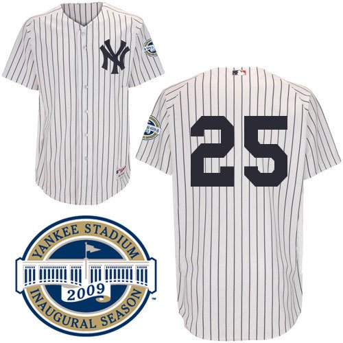 MLB Men's New York Yankees Mark Teixeira Six Button Authentic Home Jersey (Wht/Nvy Pinstrps, 40/Medium)