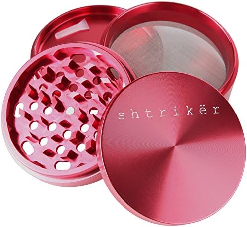 Shtriker Herb Grinder 2.5" - Tobacco Spice Crusher Grinder 4 Piece with Pollen and Kief Catcher (Red, Large Grinder)