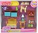 Fisher Price Year 2006 Loving Family Dollhouse Deluxe Decor Furniture Accessory Set - LIVING ROOM (K5318) with Sofa Chair, Toy Storage with 2 Drawers, Coffee Table with Lamp, Book Shelf, Cocker Spaniel Dog with Puppies and Dog Bed (Dollhouse Sold Separately)