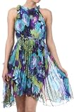 Leopard and Rose Print Asymmetrical Hem Pleated Semi-Opaque Short Sleeveless Dress ( 2 Colors ) - Clearance Sale !