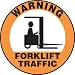 Accuform Signs MFS2808 Slip-Gard Adhesive Vinyl  Round Floor Sign, Legend "WARNING FORKLIFT TRAFFIC/ADVERTENCIA TRAFICO DE MONTACARGAS" with Graphic, 8" Diameter, Black/White on Orange