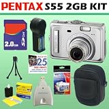 Pentax - Pentax Optio S55 5MP Digital Camera + 2GB Accessory Kit
