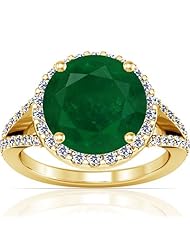 18K Yellow Gold Round Cut Emerald Ring With Sidestones