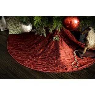 Classic Red Christmas Tree Skirt - Embroidered Taffeta