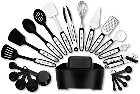 Cooking Utensils Sets 22 pieces stainless steel and nylon+holder by GR Kitchen - Perfect Kitchen Cookware Accessories, Gadgets and Tools for Cooking, Baking and frying