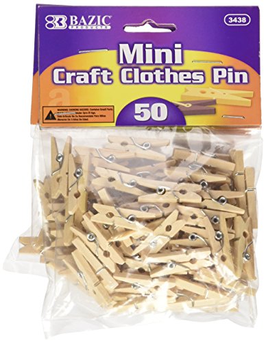 BAZIC Mini, Natural Clothespins, Wood, 50 Per Pack 3