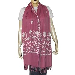 Pink Scarve Stoles Wool Embroidery India 80 x 29 inches
