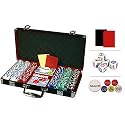 Premium 300 Diamond Suited Poker Chip Set w/black aluminum case, 6 dealer buttons, 2 Cut Cards, 5 dice and 2 playing card decks