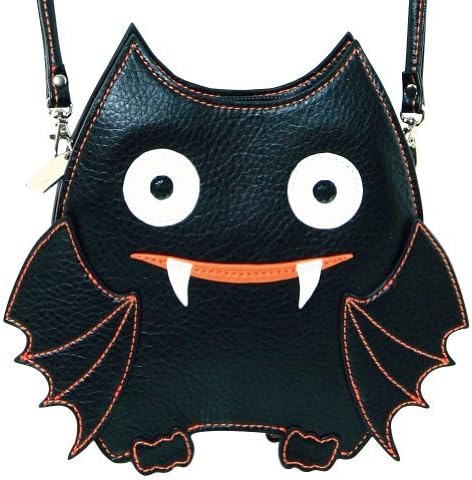 Bat Face Purse Bag Women's Real Leather Look Black Vinyl Accessory Halloween