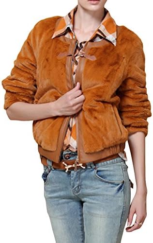 IDNS Women's Winter Cropped Outercoat Round Neck Faxu Fur Coat Jacket XL Coffee