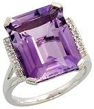 14k White Gold Large Stone Ring, w/ 0.10 Carat Brilliant Cut Diamonds & 11.43 Carats 16x12mm Emerald Cut Amethyst Stone, 5/8 (16mm) wide