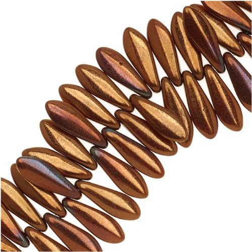 Czech Pressed Glass 5 x 16mm Dagger Beads - Copper Iris (25)