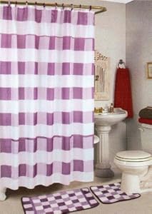 4pcs Bath Rug Set Lilac Checker Bathroom Rug Shower Curtain Mat / Rings