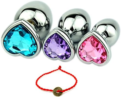 3Pcs Safe Erotic Toy Love Heart Jeweled Steel Butt Anal Plugs With Wrist Bracelet