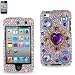 Ipod Touch 4/4G Premium Diamond Rhinestone Bling Snap On Design Protector Case Case Cover Sparkling 3D Hearts - Purple