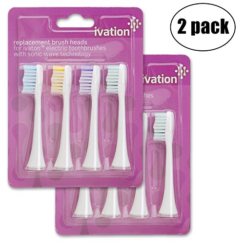 Replacement Brush Heads for: Ivation Rechargeable Electric Toothbrushes w/Sonic Wave Technology -2 Pack 4-Pieces , Color Coded