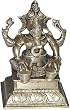 Brass Ganesha Seated Statue Playing Tabla 4 x 3 x 5.5 inches