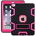 IPAD AIR 2 CASE, E LV iPad Air 2 Case Cover, Hybrid Dual Layer Armor Defender Protective Case Cover with 1 Black Stylus for iPad Air 2 -[BLACK/HOT PINK]
