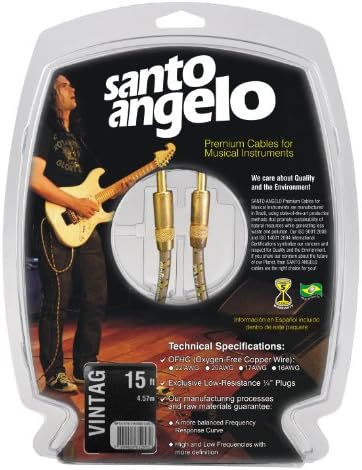 Santo Angelo VINTAGE Straight to Straight Aesthetically Aged Gold Plated 1/4-Inch Plug Instrument Cable -  15 Feet