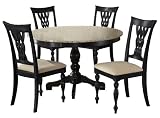 Hillsdale Embassy Round Pedestal 5-Piece Dining Set with Granite Top, Rubbed Black, Set Includes 1-Table and 4-Chairs