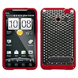 Transparent Clear Cube/Solid Red Gummy Cover for HTC EVO 4G
