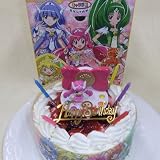 ★スマイルプリキュア・キャラデコ！・生クリーム苺デコレーションケーキ５号スライス苺2段サンド(バースデーオーナメント・キャンドル６本付き）