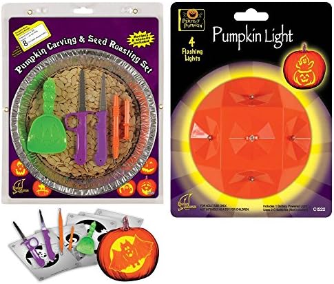 Halloween Pumpkin Carving and Seed Roasting Kit with Pumpkin Light and Stencil Set