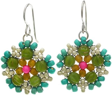 Glass Garden DIY Beading Kit, Mandala Earrings, 1 Kit, Teal &amp; Mustard