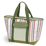 Topanga Riviera Edition Sage Green With Multi Color Stripes Large Insulated Shoulder Tote With Waterproof Liner & Front Flap Pocket