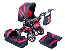 Luxus Kombi Kinderwagen in schwarz/rot