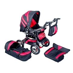 Luxus Kombi Kinderwagen in schwarz/rot