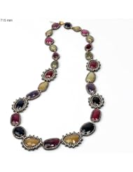 18kt Yellow Gold Diamond Pave Gemstone Chain Necklace Silver Designer Jewelry