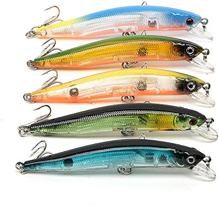 VASL 5Pcs 4" Pencil Shape Fish Type Sinking Bait Wobblers Hook Hard Bait Artificial Lures Fishing-Tackle