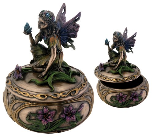 Art Nouveau - Collectible Fairy W/ Butterfly Box Container Figurine