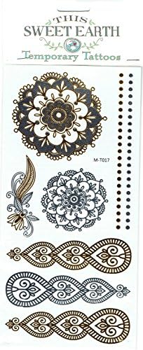 Metallic Gold and Silver Temporary Tattoos, Tattoo, Beautiful Henna type tattoos, 2 sheets (each 8" by 4") rings, necklaces, bracelets, cannabis leaves, and more