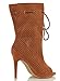 MAH Women's Peep Toe Perforate Lace Tie Mid Calf High Heel Boot