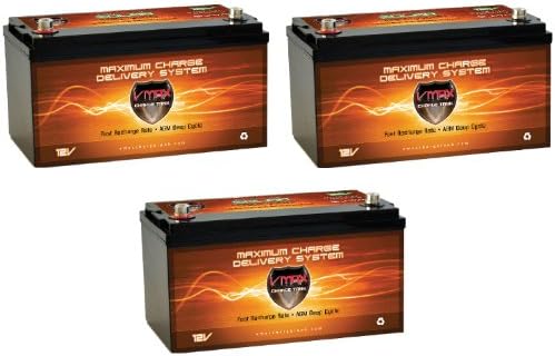 QTY 3 Vmaxtanks VMAXSLR175 AGM deep cycle 12V 525AH battery for Use with PV Solar Panel wind turbine gas or electric power backup generator or smart charger for off grid sump pump lift winch pallet jack and any other heavy duty application