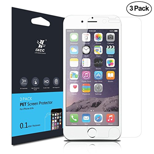 [0.1 mm Ultra Thin] iXCC Japanese HD PET Film Screen Protector for Apple iPhone 6 / 6s [High Response, Anti-fingerprint, Anti-Bubble] - 3 Packs